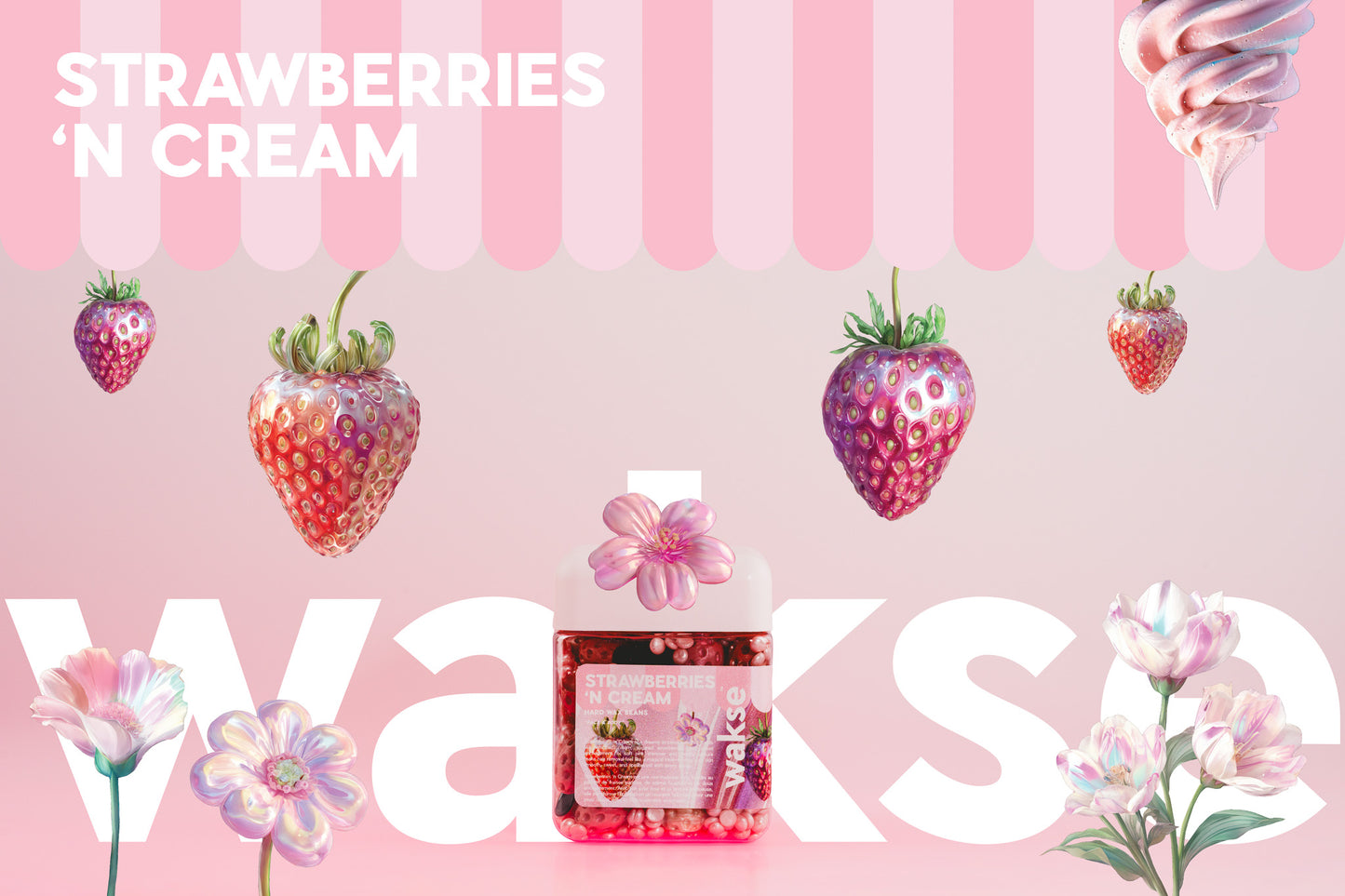 wakse Strawberries 'N Cream Shaped Wax Hard Wax Beans - Large